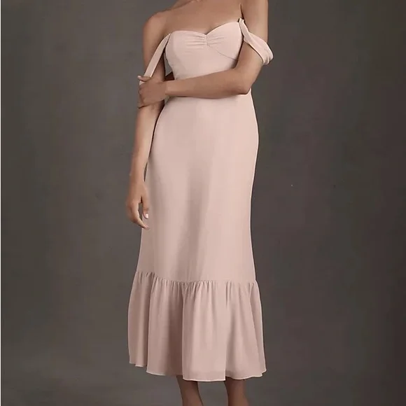 bhldn blush bridesmaid dresses Bhldn Dresses | New Bhldn Munroe Georgette Dress Blush Pink Bridesmaid Midi Dress Size 10 | Color: Pink | Size: 10